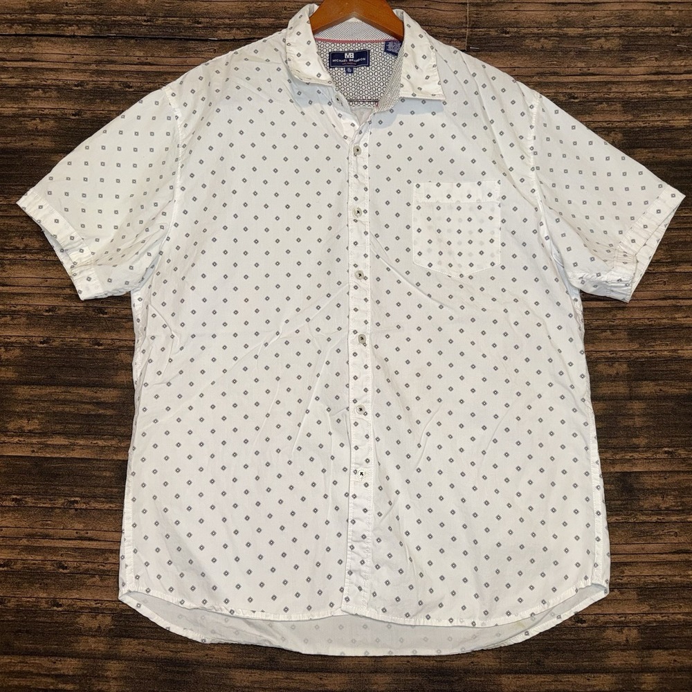 Michael Brandon Polo Button Up Shirt White Black Men's Size XL